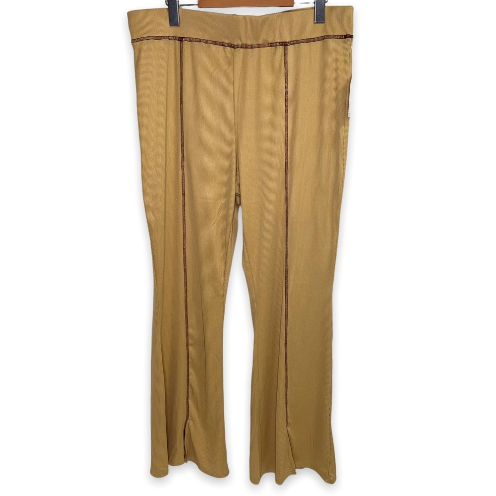 NEW Society 212 Tan Lounge Flare Open Slit Rib Knit Pants Size XL
